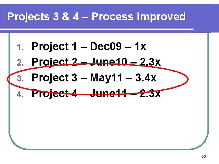 Projects 3 & 4 – Process Improved Project 1 – Dec 09 – 1