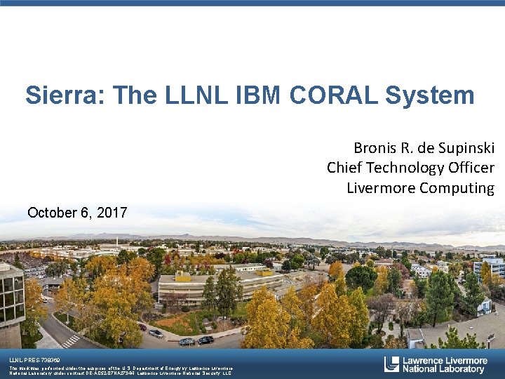 Sierra: The LLNL IBM CORAL System Bronis R. de Supinski Chief Technology Officer Livermore