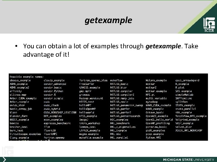 getexample • You can obtain a lot of examples through getexample. Take advantage of