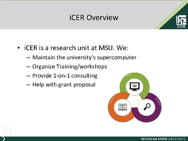 i. CER Overview • i. CER is a research unit at MSU. We: –