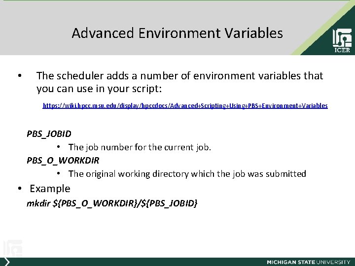 Advanced Environment Variables • The scheduler adds a number of environment variables that you