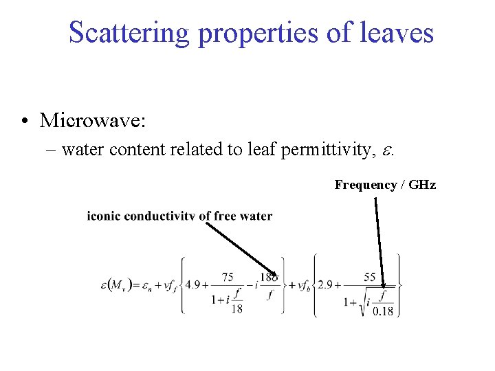 Scattering properties of leaves • Microwave: – water content related to leaf permittivity, e.