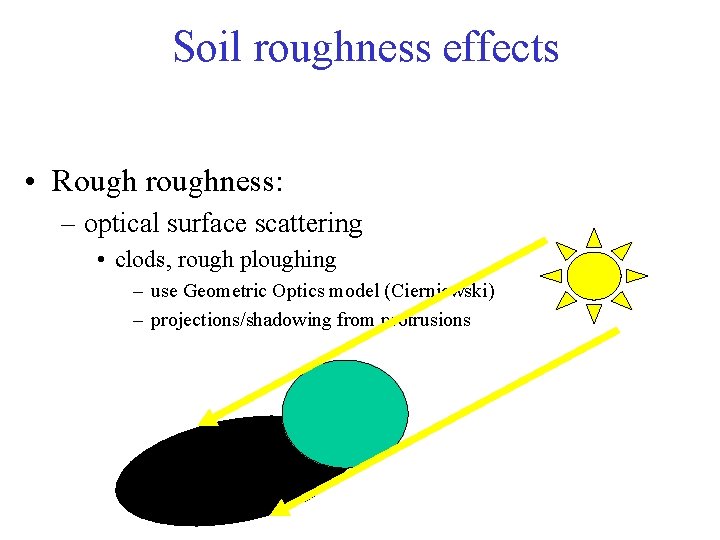 Soil roughness effects • Rough roughness: – optical surface scattering • clods, rough ploughing