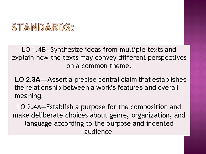LO 1. 4 B—Synthesize ideas from multiple texts and explain how the texts may