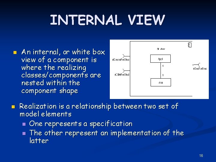 INTERNAL VIEW n n An internal, or white box view of a component is