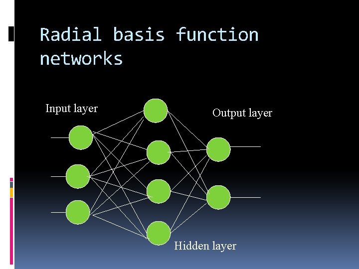 Radial basis function networks Input layer Output layer Hidden layer 