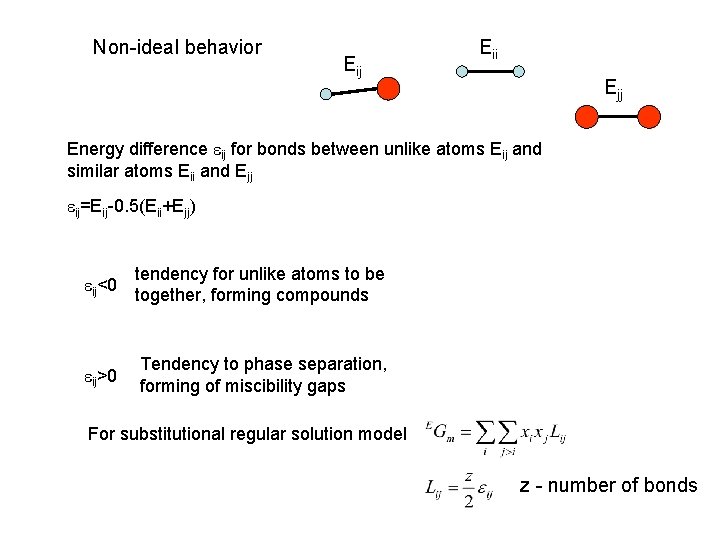 Non-ideal behavior Eij Eii Ejj Energy difference eij for bonds between unlike atoms Eij