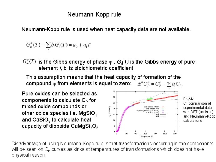 Neumann-Kopp rule is used when heat capacity data are not available. is the Gibbs