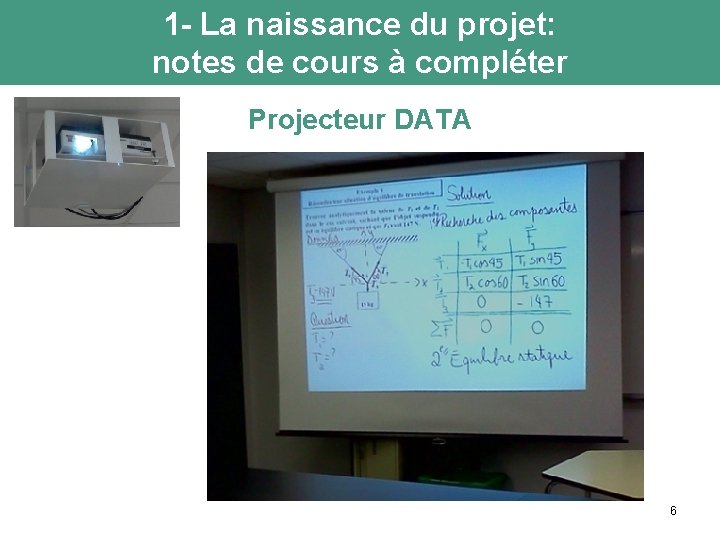 1 - La naissance du projet: notes de cours à compléter Projecteur DATA 6