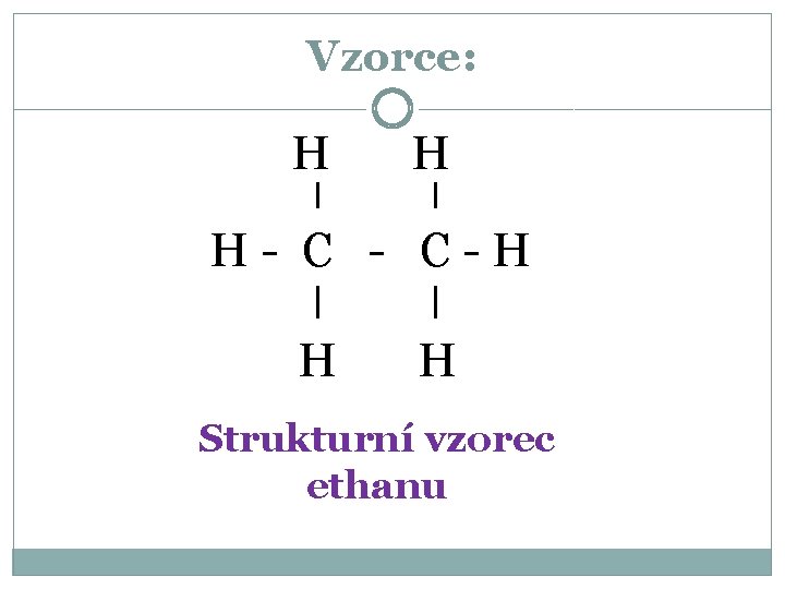 Vzorce: H H H- C - C-H H H Strukturní vzorec ethanu 