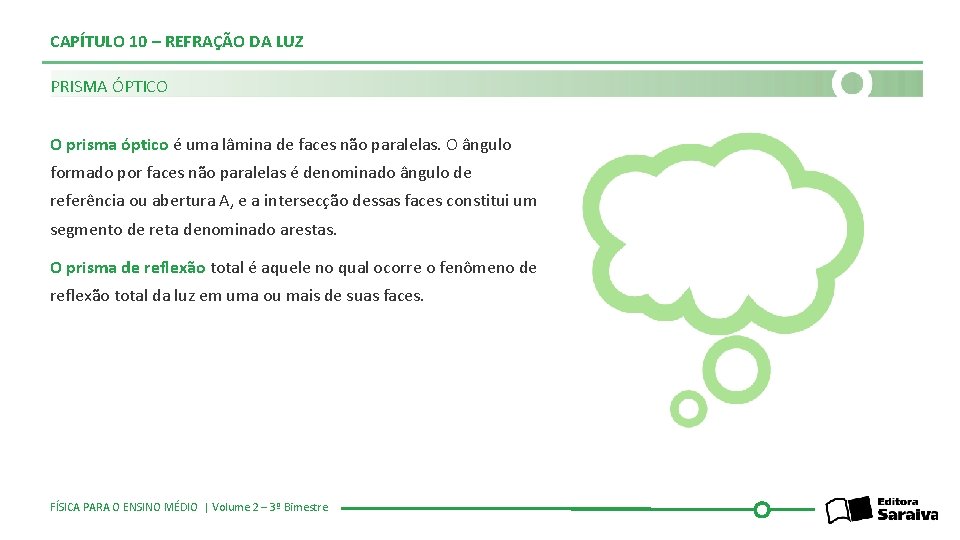 CAPÍTULO 10 – REFRAÇÃO DA LUZ PRISMA ÓPTICO O prisma óptico é uma lâmina