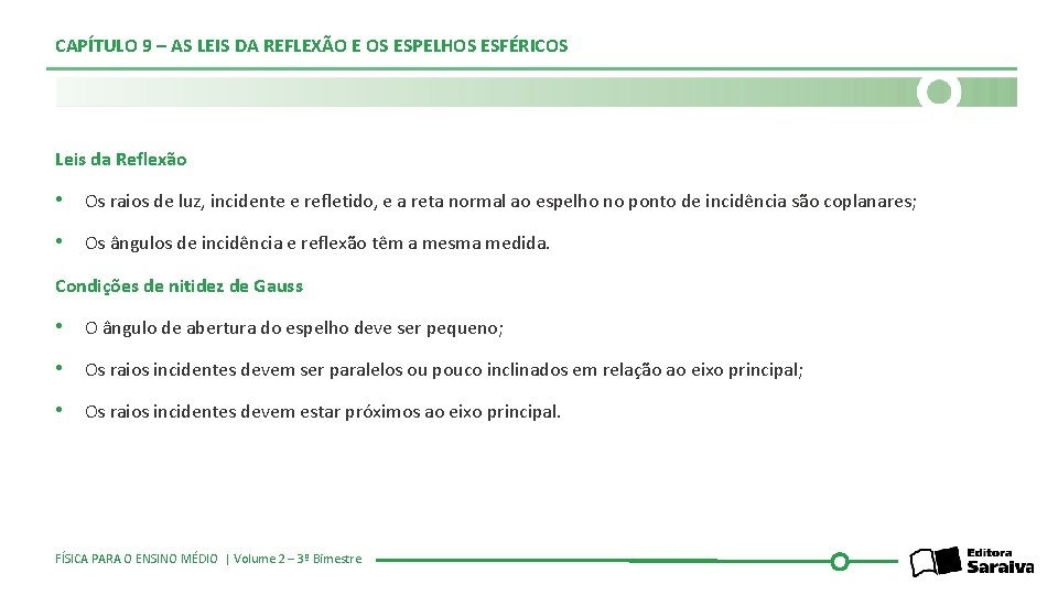 CAPÍTULO 9 – AS LEIS DA REFLEXÃO E OS ESPELHOS ESFÉRICOS Leis da Reflexão