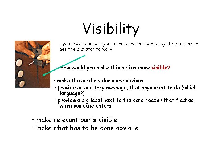 Visibility …you need to insert your room card in the slot by the buttons