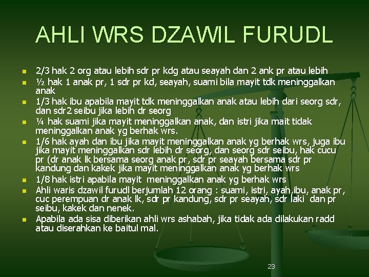 AHLI WRS DZAWIL FURUDL n n n n 2/3 hak 2 org atau lebih