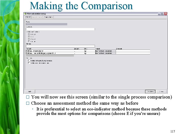 Making the Comparison You will now see this screen (similar to the single process