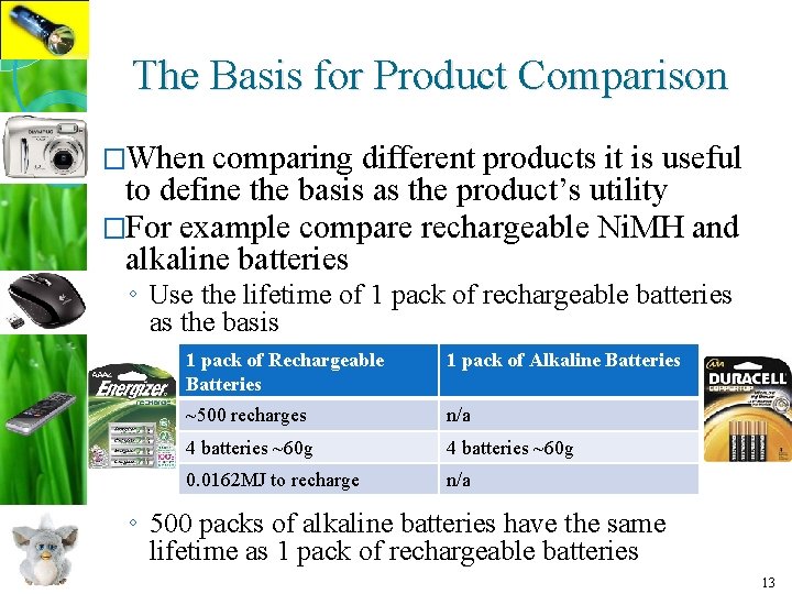 The Basis for Product Comparison �When comparing different products it is useful to define