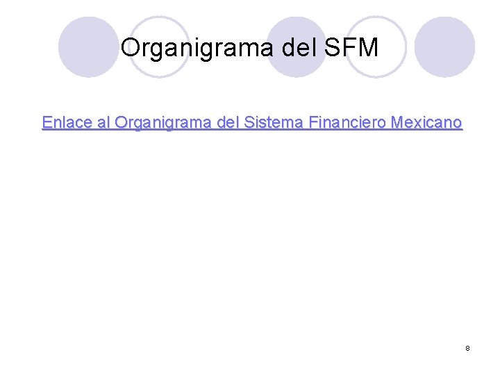 Organigrama del SFM Enlace al Organigrama del Sistema Financiero Mexicano 8 