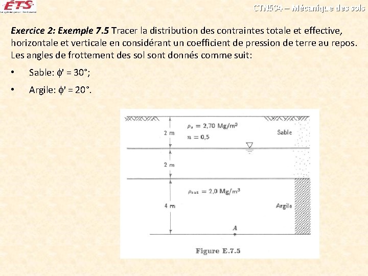 CTN 504 – Mécanique des sols Exercice 2: Exemple 7. 5 Tracer la distribution