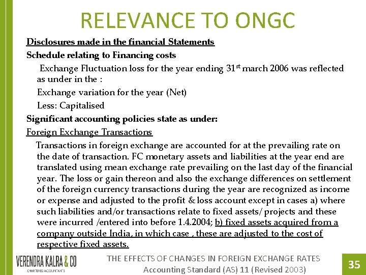 RELEVANCE TO ONGC Disclosures made in the financial Statements Schedule relating to Financing costs