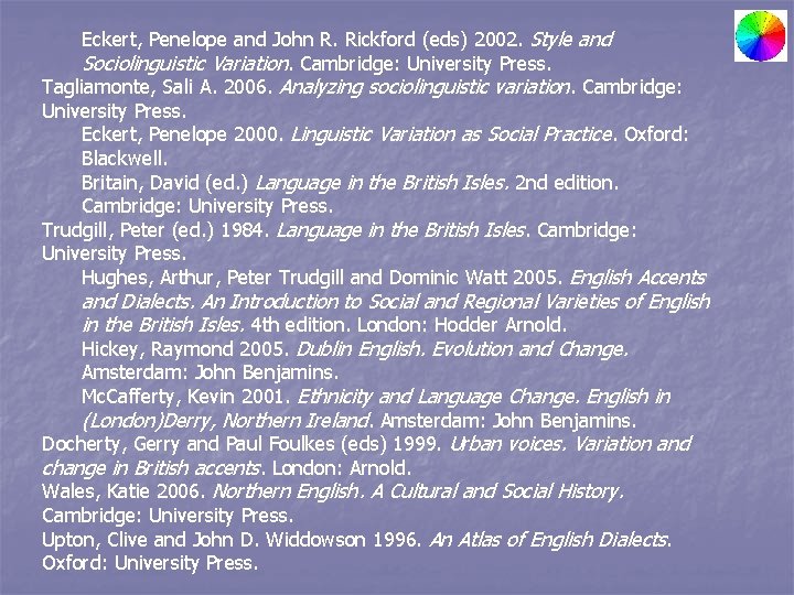 Eckert, Penelope and John R. Rickford (eds) 2002. Style and Sociolinguistic Variation. Cambridge: University
