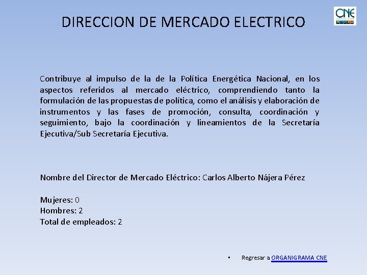 DIRECCION DE MERCADO ELECTRICO Contribuye al impulso de la Política Energética Nacional, en los