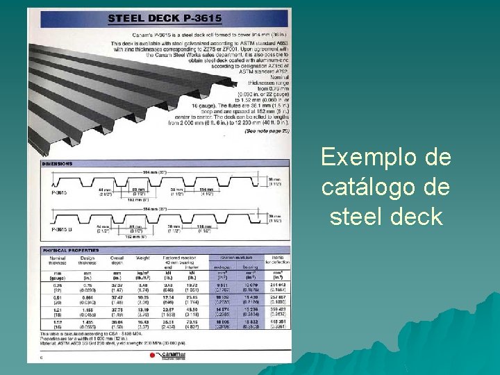 Exemplo de catálogo de steel deck 