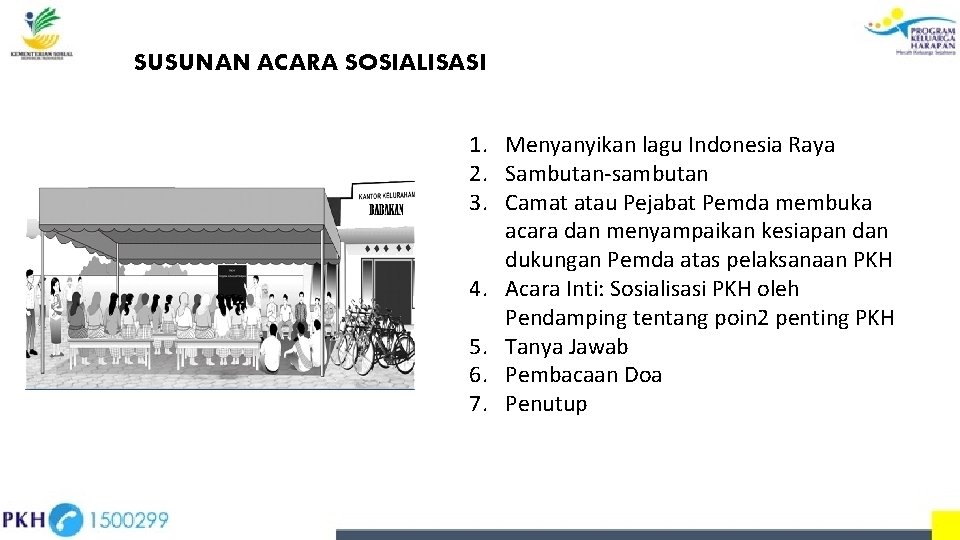 SUSUNAN ACARA SOSIALISASI 1. Menyanyikan lagu Indonesia Raya 2. Sambutan-sambutan 3. Camat atau Pejabat