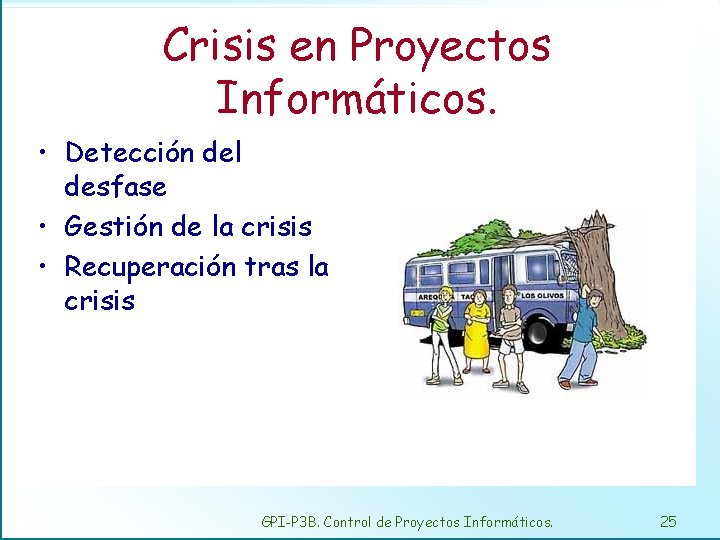 Crisis en Proyectos Informáticos. • Detección del desfase • Gestión de la crisis •