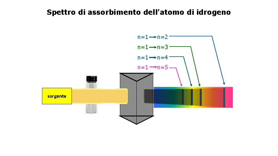 Spettro di assorbimento dell’atomo di idrogeno sorgente n=1 n=2 n=1 n=3 n=1 n=4 n=1