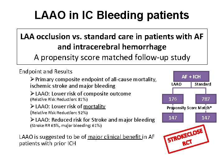 LAAO in IC Bleeding patients LAA occlusion vs. standard care in patients with AF