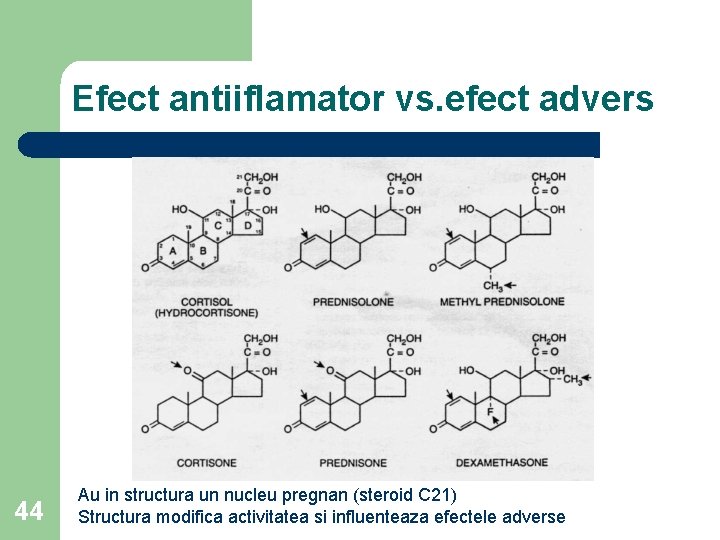 Efect antiiflamator vs. efect advers 44 Au in structura un nucleu pregnan (steroid C