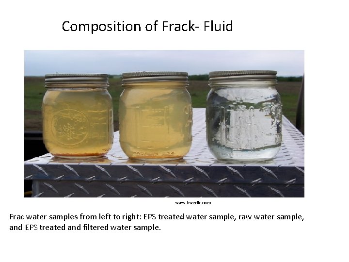 Composition of Frack- Fluid www. bwerllc. com Frac water samples from left to right: Composition of Frack- Fluid www. bwerllc. com Frac water samples from left to right: