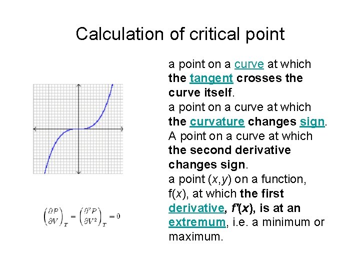 Calculation of critical point a point on a curve at which the tangent crosses