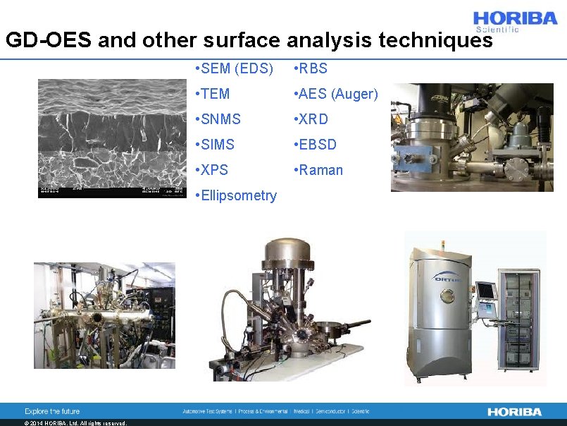 GD-OES and other surface analysis techniques • SEM (EDS) • RBS • TEM •