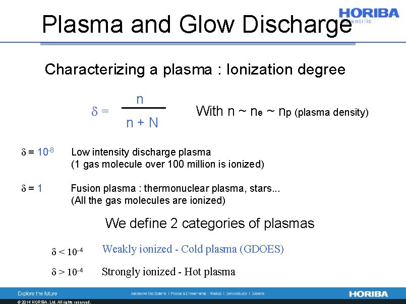Plasma and Glow Discharge Characterizing a plasma : Ionization degree d= n n+N With