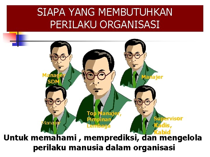 SIAPA YANG MEMBUTUHKAN PERILAKU ORGANISASI Manager SDM Manajer Top Manajer, Pimpinan Lembaga Supervisor Kadis, SIAPA YANG MEMBUTUHKAN PERILAKU ORGANISASI Manager SDM Manajer Top Manajer, Pimpinan Lembaga Supervisor Kadis,
