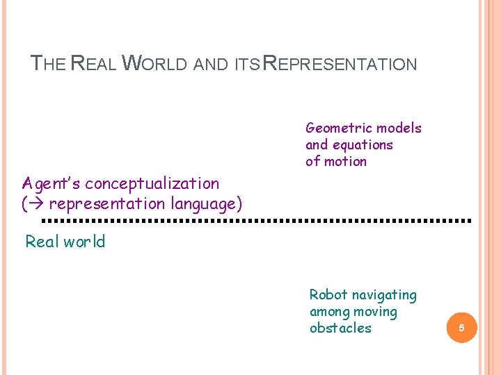 THE REAL WORLD AND ITS REPRESENTATION Geometric models and equations of motion Agent’s conceptualization THE REAL WORLD AND ITS REPRESENTATION Geometric models and equations of motion Agent’s conceptualization
