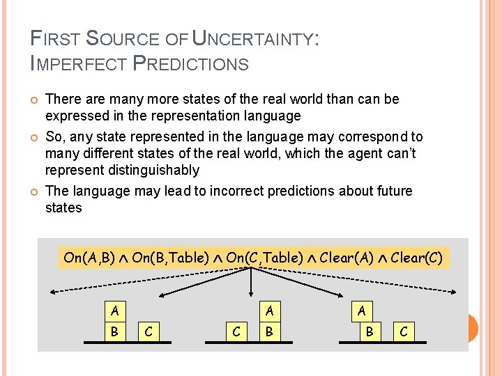 FIRST SOURCE OF UNCERTAINTY: IMPERFECT PREDICTIONS There are many more states of the real FIRST SOURCE OF UNCERTAINTY: IMPERFECT PREDICTIONS There are many more states of the real