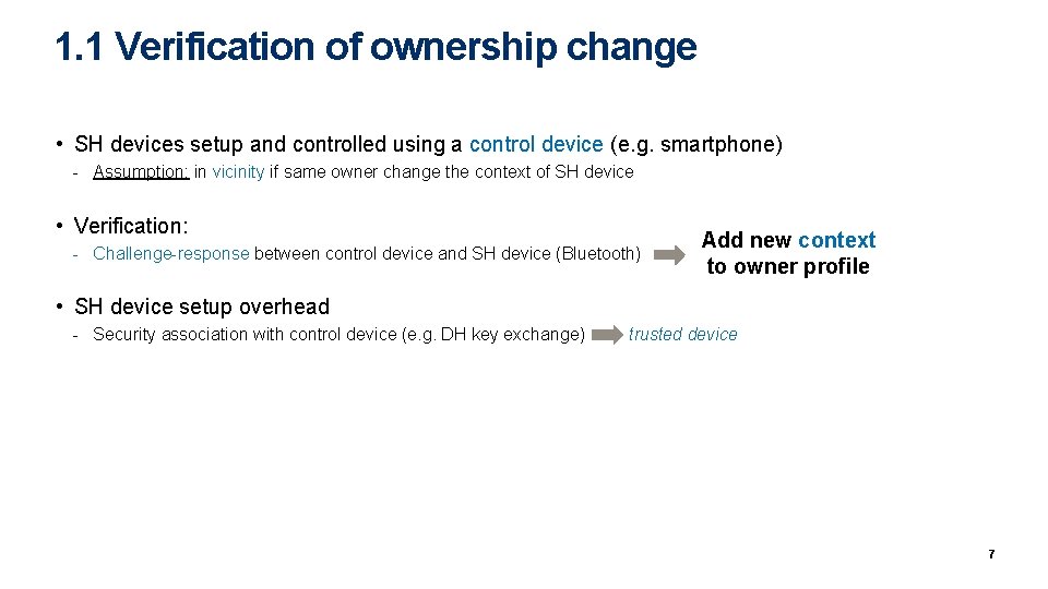 1. 1 Verification of ownership change • SH devices setup and controlled using a