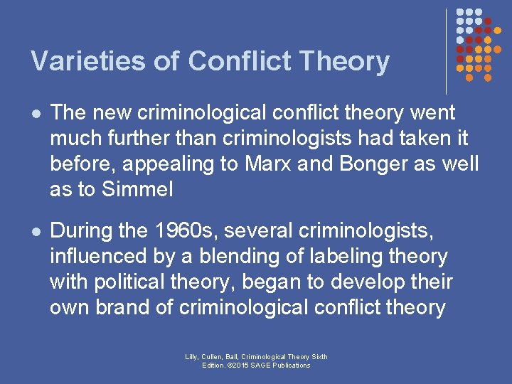 Varieties of Conflict Theory l The new criminological conflict theory went much further than Varieties of Conflict Theory l The new criminological conflict theory went much further than