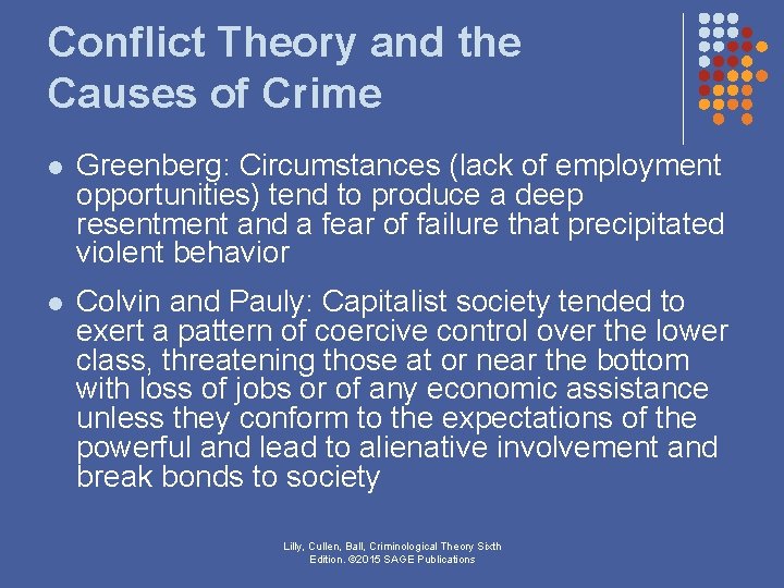 Conflict Theory and the Causes of Crime l Greenberg: Circumstances (lack of employment opportunities) Conflict Theory and the Causes of Crime l Greenberg: Circumstances (lack of employment opportunities)