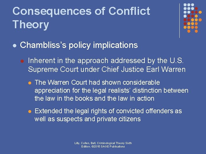 Consequences of Conflict Theory l Chambliss’s policy implications l Inherent in the approach addressed Consequences of Conflict Theory l Chambliss’s policy implications l Inherent in the approach addressed
