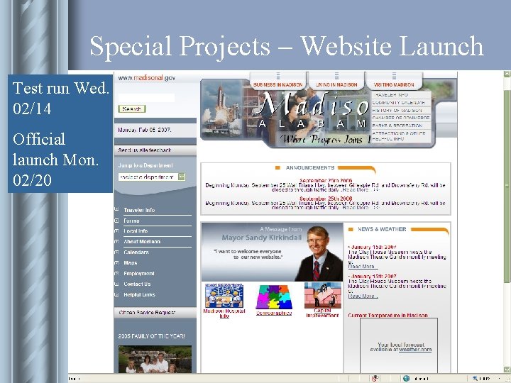 Special Projects – Website Launch Test run Wed. 02/14 Official launch Mon. 02/20 12/3/2020