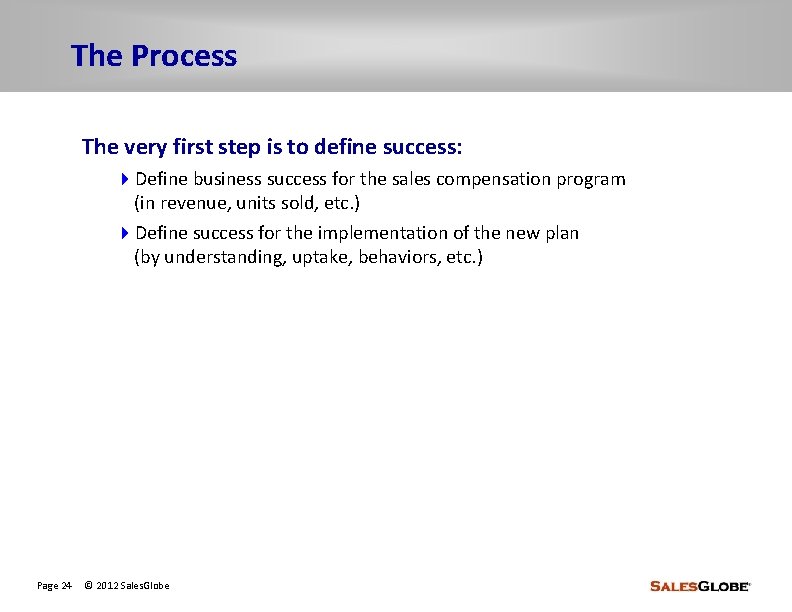 The Process The very first step is to define success: 4 Define business success