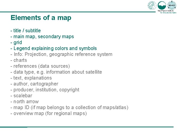 Elements of a map - title / subtitle - main map, secondary maps -