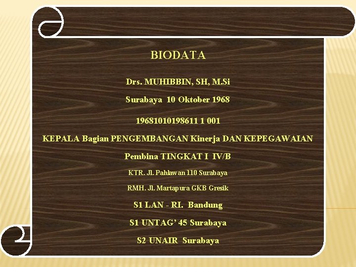 BIODATA Drs. MUHIBBIN, SH, M. Si Surabaya 10 Oktober 19681010198611 1 001 KEPALA Bagian