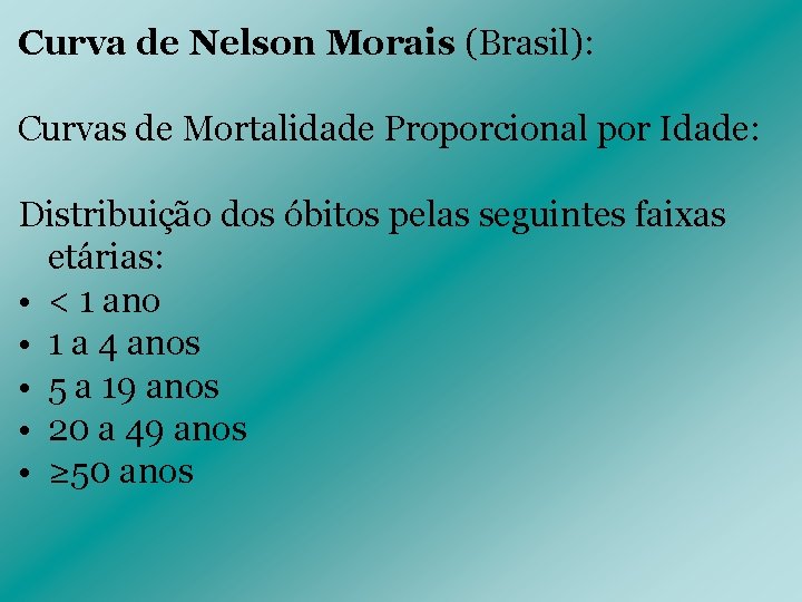 Curva de Nelson Morais (Brasil): Curvas de Mortalidade Proporcional por Idade: Distribuição dos óbitos