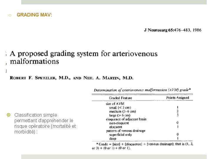 o GRADING MAV: Classification simple permettant d'appre hender le risque opératoire (mortalité et morbidité)