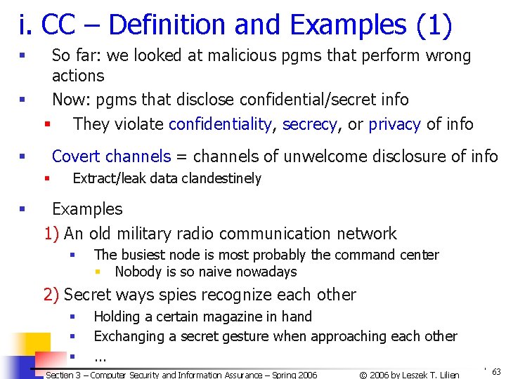 i. CC – Definition and Examples (1) § § So far: we looked at i. CC – Definition and Examples (1) § § So far: we looked at