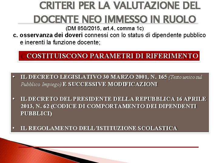 CRITERI PER LA VALUTAZIONE DEL DOCENTE NEO IMMESSO IN RUOLO (DM 850/2015, art. 4,